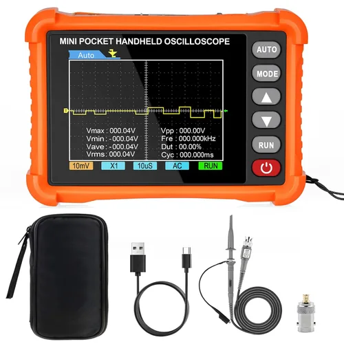 Vista 8 de BTMETER Mini osciloscopio digital de mano – Ancho de banda de 250 kHz, muestreo de 2.5 MSa/s, LCD de 2.8 pulgadas, disparador Naranja