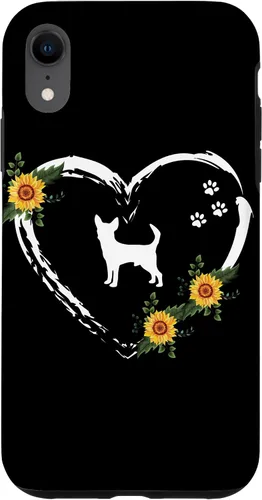 Vista 25 de Chihuahua With Paw Prints And Sunflower Heart On Black Case for iPhone 16