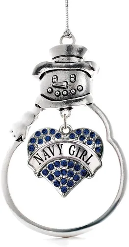 Vista 79 de Inspired Silver - Fuerza Aérea - Adorno de Navidad plateado - Adorno de árbol de Navidad con colgante de corazón azul con circonita cúbica