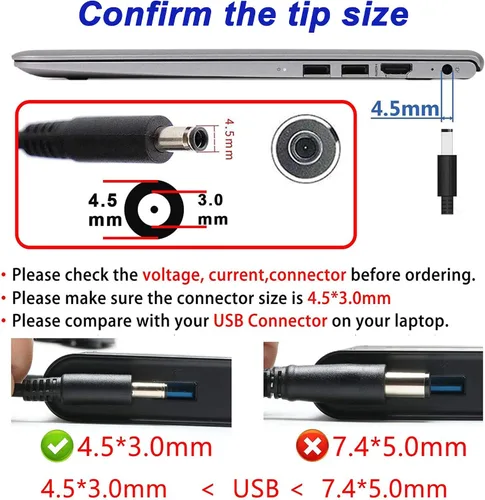 Vista 2 de Adaptador de CA de 19.5V 2.31A 45W para Dell Inspiron P20T P25T P24T 5567,0CDF57 0KXTTW LA45NM140 LA45NM131 HK45NM140 HA45NM140 AA45NM131 LA445NM140