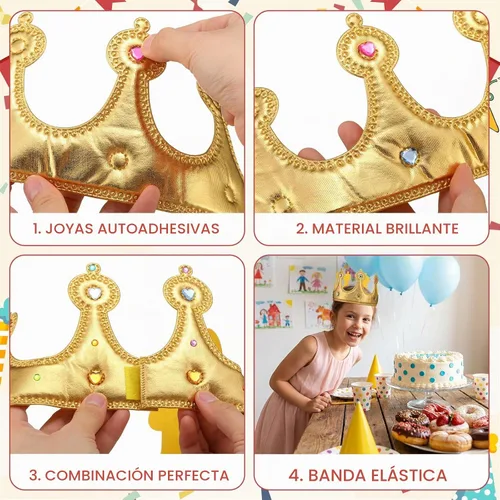 Vista 3 de Yaomiao 44 coronas de espuma de cumpleaños para niños, tiaras de princesa, sombrero de rey, kits de calcomanías de diamantes a granel
