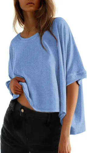 Vista 28 de Dokotoo -Camisetas de verano para mujer, color liso, holgadas, de gran tamaño, básicas