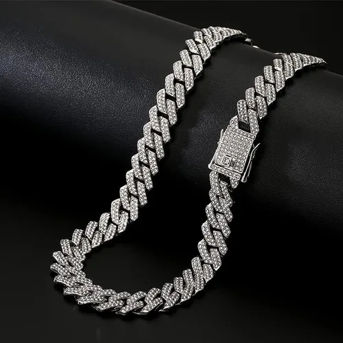 Vista 4 de UILZ Cadena cubana de eslabones cubanos para hombre, oro de 18 quilates, plata de Miami, cadena cubana de 182024 pulgadas, joyería de hip hop