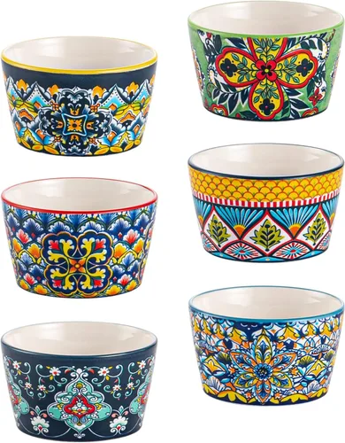 Vista 8 de 6 oz Ceramic Ramekins Set of 6, Boho Baking Cups & Dessert Dishes