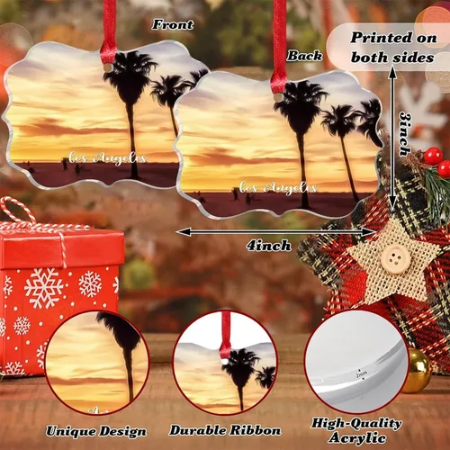 Vista 2 de Los Ángeles Beach California, Estados Unidos, decoración de árbol de Navidad, recuerdo de ciudad de campo, recuerdos de Navidad personalizados