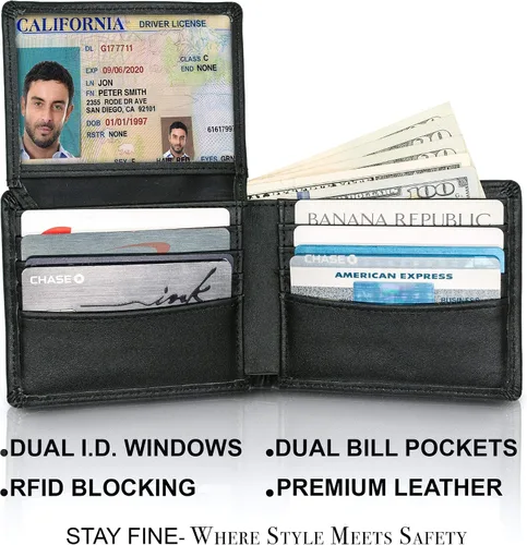 Vista 2 de Carteras para hombre con bloqueo RFID Cartera plegable de cuero para hombre Cuero genuino Capacidad adicional Por Stay Fine, Negro -, Classic