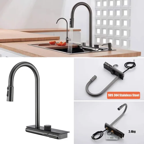 Vista 7 de BEITH Fregadero de cocina moderno, fregadero multifunción de 29 x 17 pulgadas, pantalla digital inteligente, cascada de ángulo ajustable con 3 modos