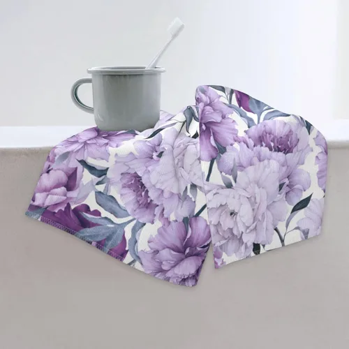Vista 7 de VARUN Toallas largas de mano con flores moradas con hojas verdes, toalla ultra suave, sin costuras, patrón floral, pintura artística, toallas