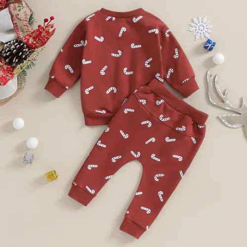 Vista 6 de Molgkyo Conjunto de sudadera de manga larga para bebé niño y niño, con letras de árbol de Navidad