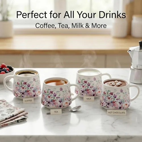Vista 6 de Topadorn - Taza de café floral morada, taza de té de cerámica de 12 onzas con caja de regalo a juego, taza de flores silvestres de acuarela, apta