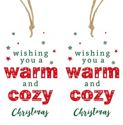 Vista 12 de Etiquetas de regalo de Navidad de Anwyll con cuerda - 50 piezas etiquetas de arco rosa feliz feliz feliz Navidad para regalos etiqueta de regalo