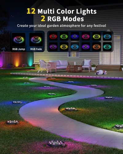 Vista 3 de Luces solares que cambian de color con control remoto, paquete de 18 luces