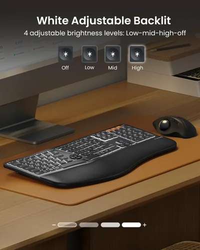 Vista 3 de ProtoArc Teclado ergonómico Bluetooth retroiluminado, EK01 Plus, teclado inalámbrico dividido de tamaño completo con Bluetooth dual y USB