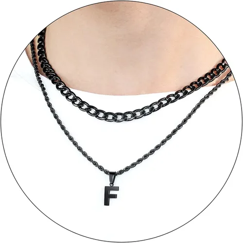 Vista 62 de SENRAN Collar con inicial en capas de la A a la Z para hombre, cadena de cuerda torcida de acero inoxidable de 18 a 20 pulgadas, dije de letra