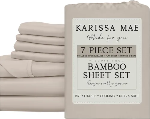 Vista 98 de KARISSA MAE Juego de sábanas de viscosa de bambú de lujo, 100% certificado FSC, refrescante, lujosamente suave, bolsillos profundos de 18 pulgadas