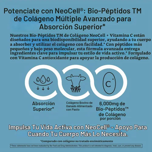 Vista 5 de NeoCell Péptidos de Colágeno de Ganado Alimentado con Pasto 400 Cápsulas Biopéptidos Tipos I y III con Vitamina C Fórmula de Absorción