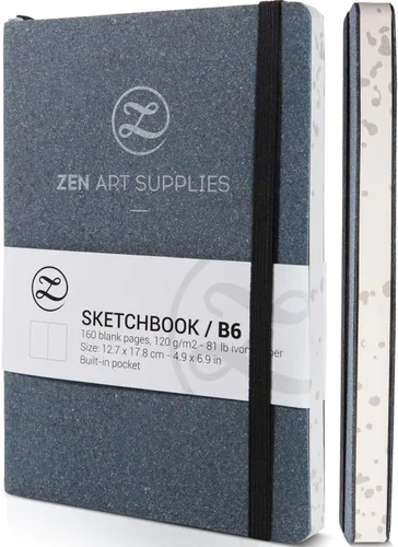 Vista 11 de ZenART - Cuaderno de bocetos grande B5 para dibujar de 120 GSM, cuaderno de viaje o hogar de tapa blanda con bolsillo y papel marfil liso grueso sin