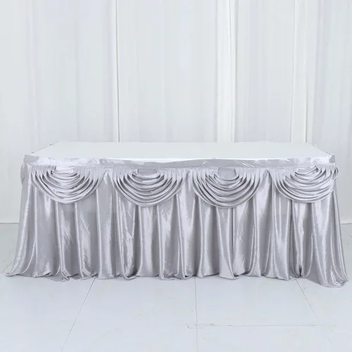 Vista 20 de Efavormart - Falda de mesa de satén beige para cocina, comedor, catering, boda, fiesta de cumpleaños, decoración de eventos, 14 pies
