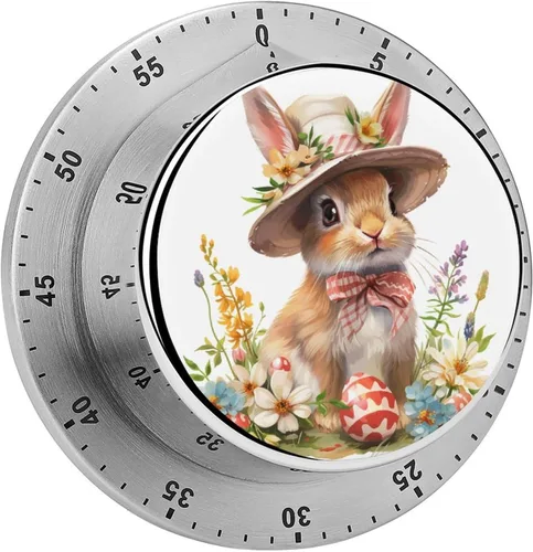 Vista 24 de Watercolor Easter Day Kitchen Timers for Cooking Cartoon Bunny Chef Cooking Timer Clock with Loud Alarm No Batteries Required Mechanical Desk Timer