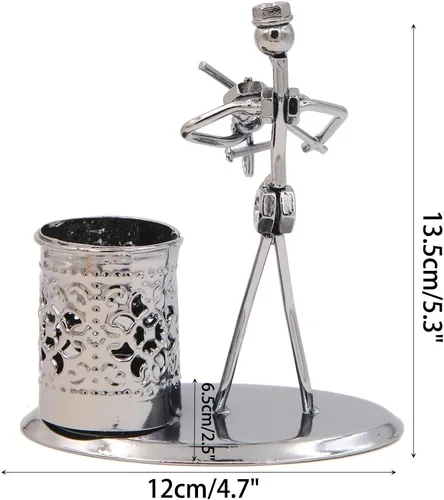 Vista 3 de Música Tema de Músico Sombrero de Hierro Hombre Arte de Acero Metal Personalidad Creativa Lápiz Titular de Lápiz Taza Olla Oficina Estudiantes