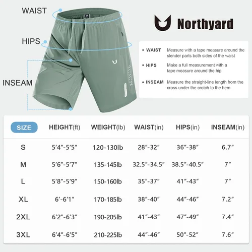 Vista 6 de NORTHYARD Pantalones cortos deportivos ligeros de secado rápido y de 7pulgadas para hombre, para senderismo, deportes, gimnasio, correr