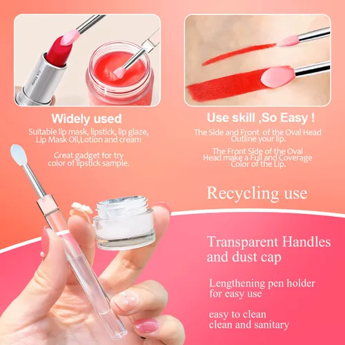 Vista 6 de Cepillo de silicona para labios, aplicador de lápiz labial con tapa, 8 brochas de maquillaje reutilizables, varitas de brillo de labios, herramienta