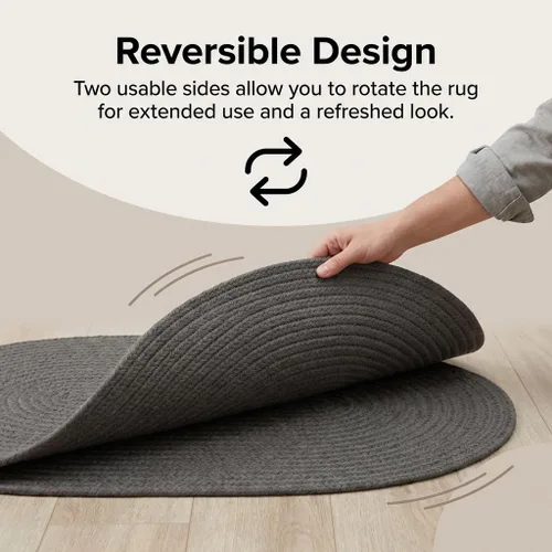 Vista 7 de Super Area Rugs Alfombra trenzada gris pequeña para puerta – Tejido lavable para fregadero de cocina, tapete gris sólido, ovalado, 20 x 30 pulgadas