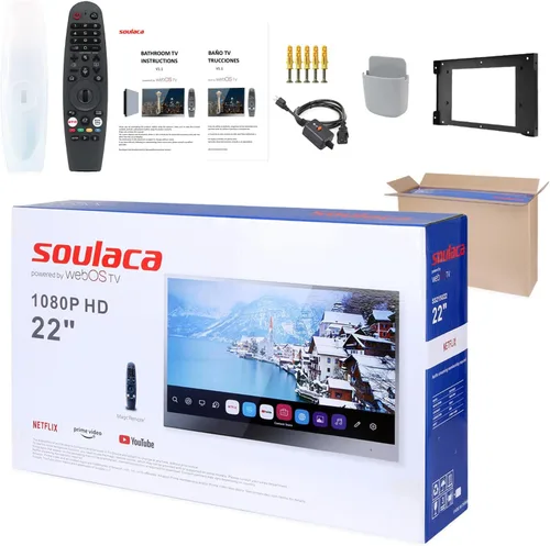 Vista 9 de Soulaca Espejo inteligente de 22 pulgadas LED TV IP65 impermeable con control de voz ATSC DTV sintonizador, WiFi y Bluetooth, baño de lujo, espejo