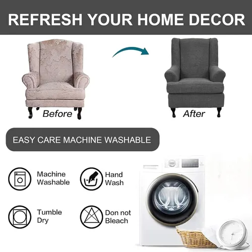 Vista 86 de Eco-Ancheng Funda para silla Wingback, 2 piezas, respaldo de ala, fundas de elastano para sillón con respaldo de ala, fundas para sillón con parte