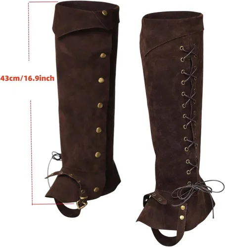 Vista 7 de Fundas para botas de pirata, envolturas de cuero artificial para patas vikingas, protectores de piernas de caballero duraderos, cubiertas de patas