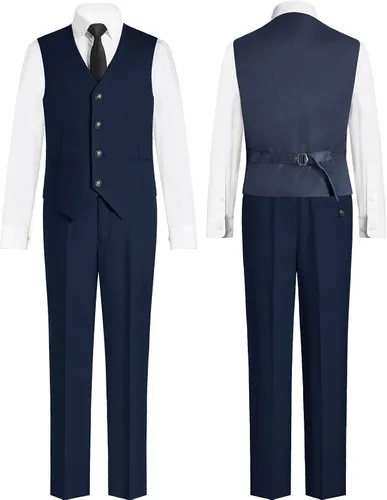 Vista 3 de ELPA ELPA Conjunto de traje formal para niños, trajes de vestir ajustados, trajes negros, trajes azules, trajes grises, conjunto con chaqueta