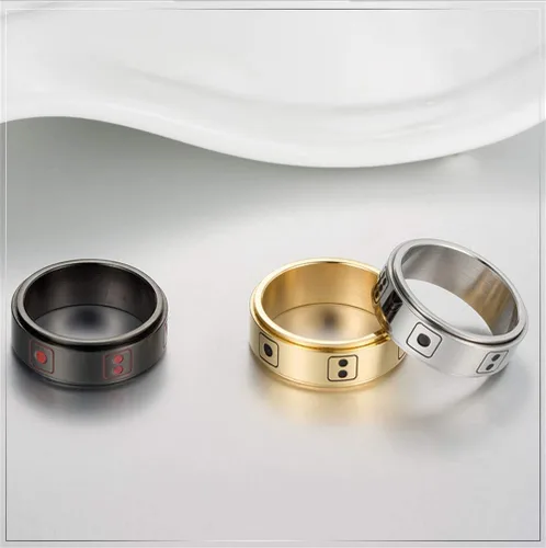 Vista 3 de HIJONES Anillos giratorios de acero inoxidable para hombre para ansiedad, joyería de fiesta de cóctel, Acero inoxidable, titanio, tungsteno