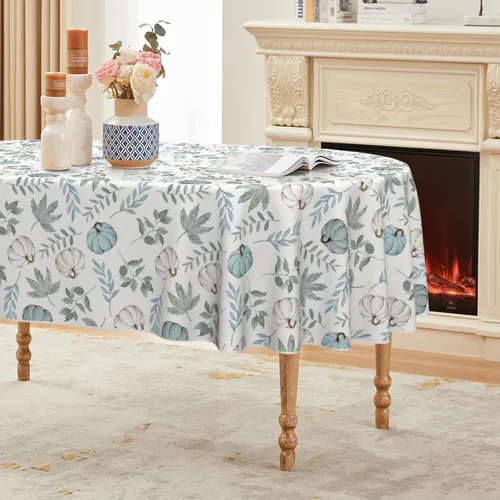 Vista 12 de Horaldaily Mantel rectangular de otoño de 52 x 70 pulgadas, diseño de calabazas y hojas azules de cosecha de otoño de Acción de Gracias
