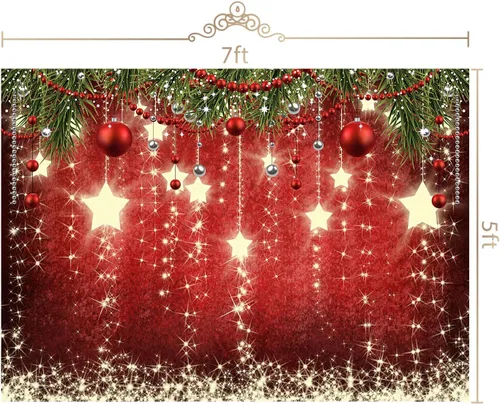 Vista 6 de Telón de fondo rojo de Navidad de 7x5 pies con estrellas brillantes para fotos, telón de fondo de Navidad con estrellas brillantes para decoraciones