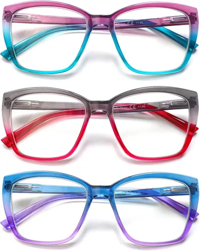 Vista 8 de NORPERWIS Gafas de lectura para mujer, bisagra de primavera, lentes de gran tamaño para mujer