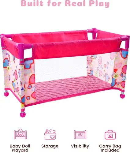 Vista 8 de BABESIDE Juego de cuna para muñecas de 18 pulgadas, cama de muñeca de bebé, cuna de juguete con bolsa de almacenamiento para accesorios de muñeca