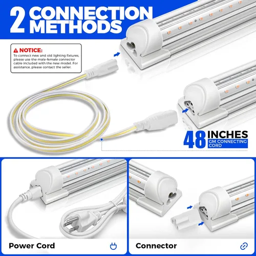 Vista 7 de Barrina Luz de cultivo T8 de 2 pies, 144 W (6 x 24 W), equivalente a 800 W, espectro completo, luz de planta de luz solar, bombillas LED de cultivo