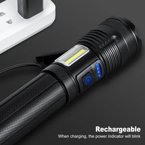 Vista 4 de MILAOSHU Linternas Recargables de 90000 Altos Lúmenes, Batería de 10000 ɱAh, Linterna LED con Luz Cob para el Hogar, Súper Brillante, 7 Modos