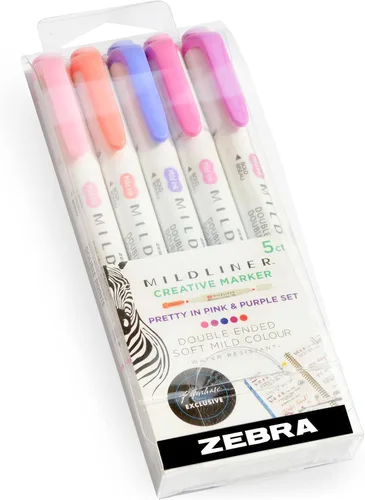 Vista 3 de ZEBRA Mildliner - Rotuladores creativos, doble extremo, bonito en rosa y morado