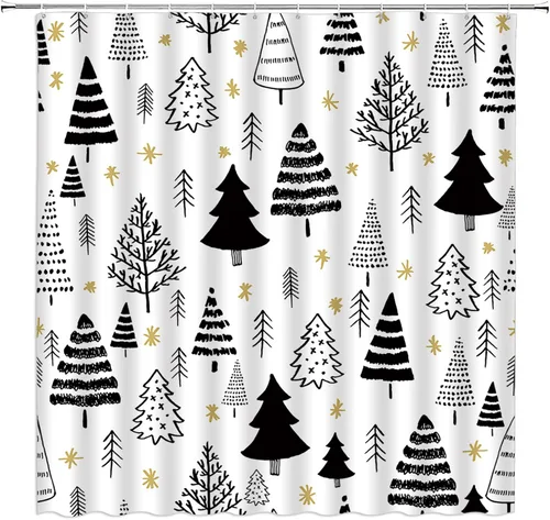 Vista 8 de GCTNBJL Cortina de ducha navideña para RV, diseño de árbol de pino, copo de nieve, estrella, bosque, vacaciones de invierno, naturaleza rústica