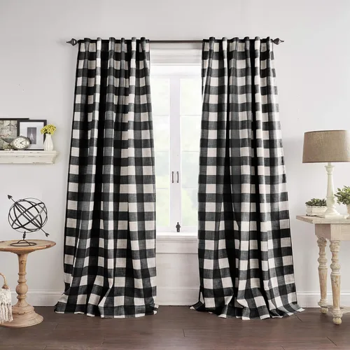 Vista 2 de Elrene Home Fashions Farmhouse Living Grainger Buffalo - Cortina opaca con diseño a cuadros para ventana, cortina para sala de estar y dormitorio