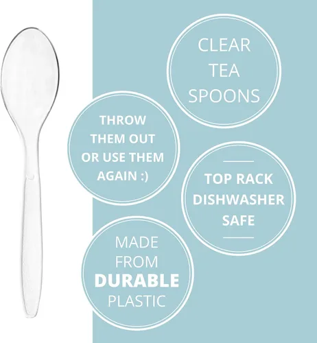 Vista 6 de Plasticpro Cucharas de té desechables de plástico transparente, utensilios pesados, paquete de 50