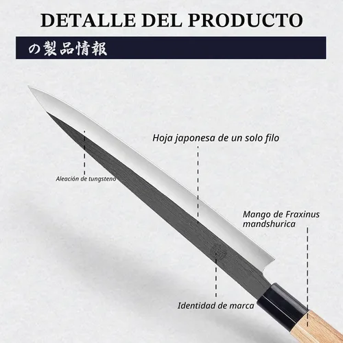 Vista 4 de MITSUMOTO SAKARI Cuchillo japonés Sashimi de 10 pulgadas, aleación de tungsteno