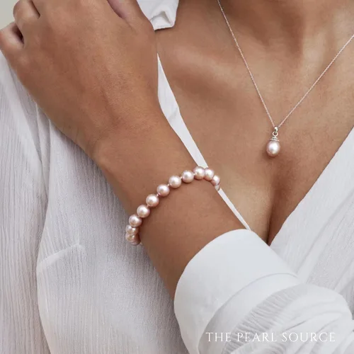 Vista 3 de The Pearl Source Pink Freshwater Pearl Bracelet for Women - Genuine Cultured Pearls, AAA Grade, 7.0-7.5mm in Sterling Silver