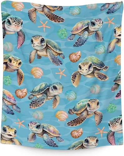 Vista 12 de Manta de tortuga marina, suave, mullida y cálida, manta pequeña de 30 x 40 pulgadas para sofá, oficina, bonita manta rosa para niños