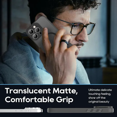Vista 7 de Funda magnética para iPhone 15 Pro Max con soporte, soporte de cámara con protector de pantalla compatible con Magsafe a prueba de golpes