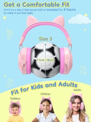 Vista 5 de Dr.meter EM200 Noise Cancelling Headphones for Kids Cute Cat Ear Muffs Rosa