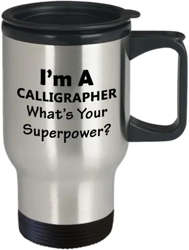 Vista 2 de Im a Calligrapher Travel Mug Insulated Coffee Tumbler - Gifts for Calligraphy Hobby Lettering Design Artist Calligraphic Lover Funny Cute Gag