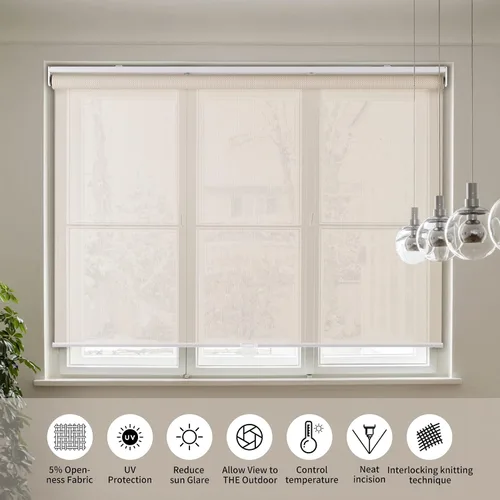 Vista 2 de Persianas enrollables sin cordón con filtro de luz para ventanas, persianas enrollables con resorte y puerta para dormitorio, persianas para Beige