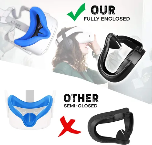 Vista 8 de VR Silicone Cover for Oculus Quest 2 - Washable Sweat-Proof Anti-Leakage Light Blocking (Blue)